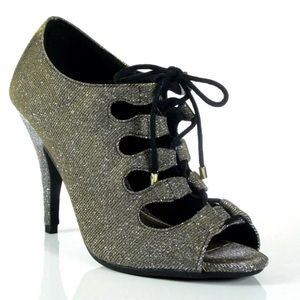 FIONI Night Madem Ghile Bootie Gold Silver Glitter Lace-up Heels Size 8 Women’s